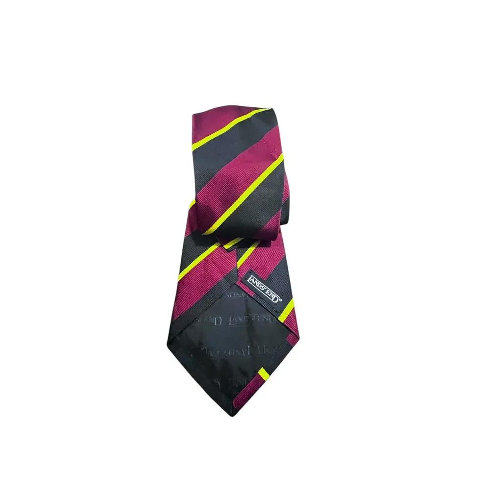 Lands' End Maroon Navy Gold Stripe Men's 100% Silk Ties
